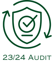 Icon of a shield with a check mark and rotated arrows around, with a label of "23/24 Audit"